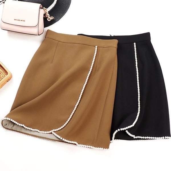 

skirts 2021 autumn and winter french elegant graceful skirt pearl curled high waist one-step hip a- line 0425, Black