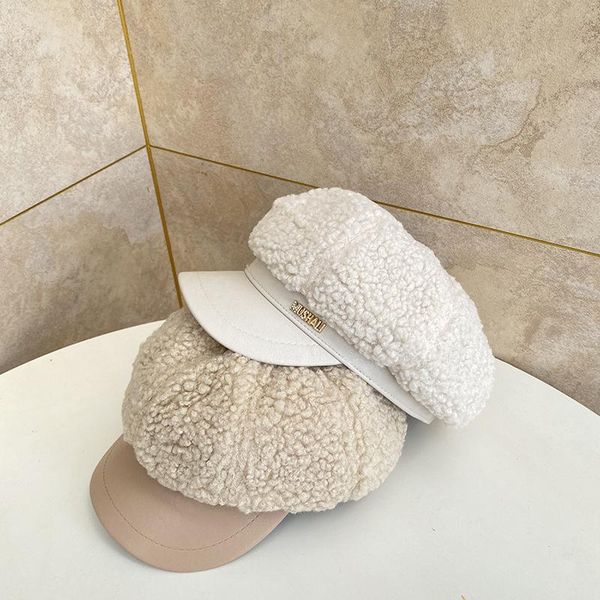 

berets fashion women lamb wool cotton blend beret winter autumn octagonal caps stylish artist painter sboy hats hat, Blue;gray