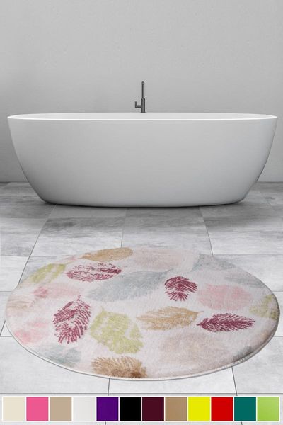 

bath mats delux leaf 120x120 cm round plush mat non-slip base puffy bnydeluxyuvklz120x120