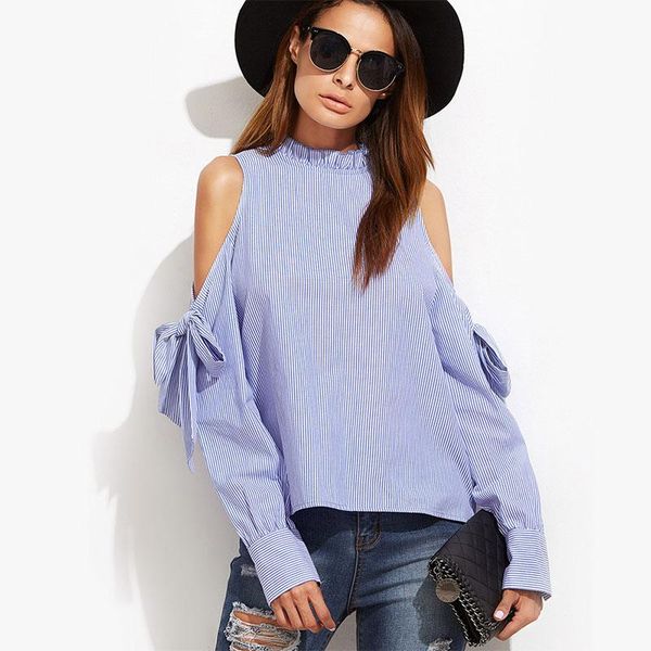 

fashion off-shoulder women long sleeve blouse striped stitching strapless famale blouses women's & shirts, White