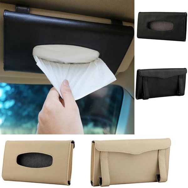 

tissue boxes & napkins portable and convenient car sun visor case black / beige leather napkin accessories