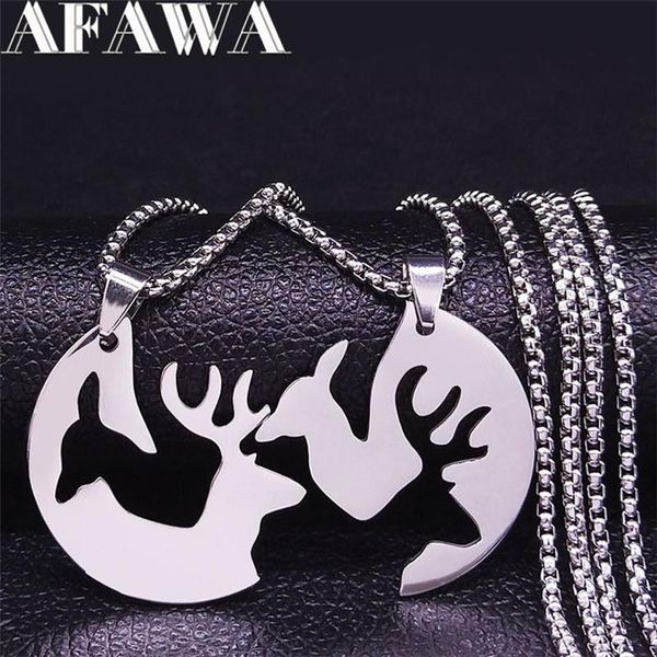 

pendant necklaces 2pcs stainless steel couple necklace for women silver color deer statement jewelry cadenas mujer n4119s01