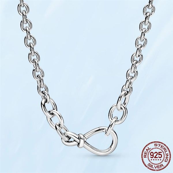

chains original 100% real 925 sterling silver chunky infinity knot chain necklace fit charms jewelry