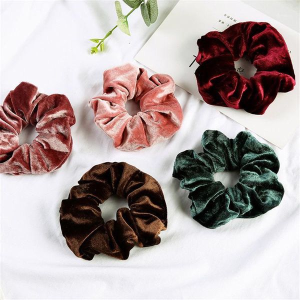 

velvet scrunchies elastic hair bands for women solid crunchy tie ponytail holder rubber scrunchy gum accessories1, Black;brown