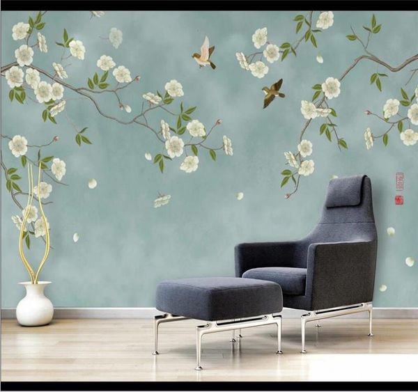 

wallpapers xue su large custom home decoration wallpaper mural chinese style flower and bird plum tv sofa background wall