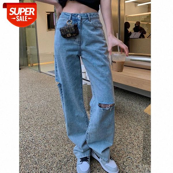 

[girl ripped pants] customized, thin, straight legs, handsome, loose, jeans #vc4d, Black;white