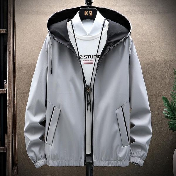 

men's jackets solid hooded bomber jacket 2022 spring slim thin fashion autumn stand-collar college casual, Black;brown