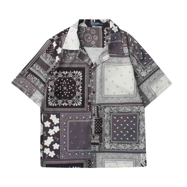 

t616 meichao 2021 summer style men's half loose cashew flower picture couple's short sleeve shirt, White;black
