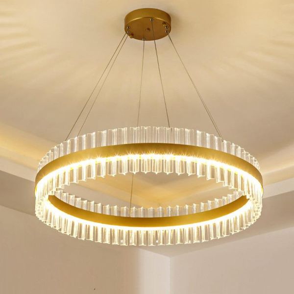 

light luxury crystal chandelier simple round bedroom dining room living lighting high-end villa engineering lamp pendant lamps