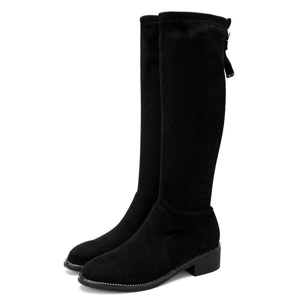 

boots women over the knee 2021 spring thigh high ladies black long booties 4cm block heels size 34-40 11817akx3571