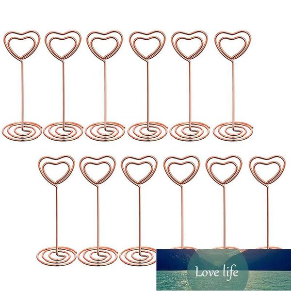 12 Pcs Rose Gold Heart Forma Photo Suportes Stands Table Number Tithers Place Papel Papel Clips para Casamentos