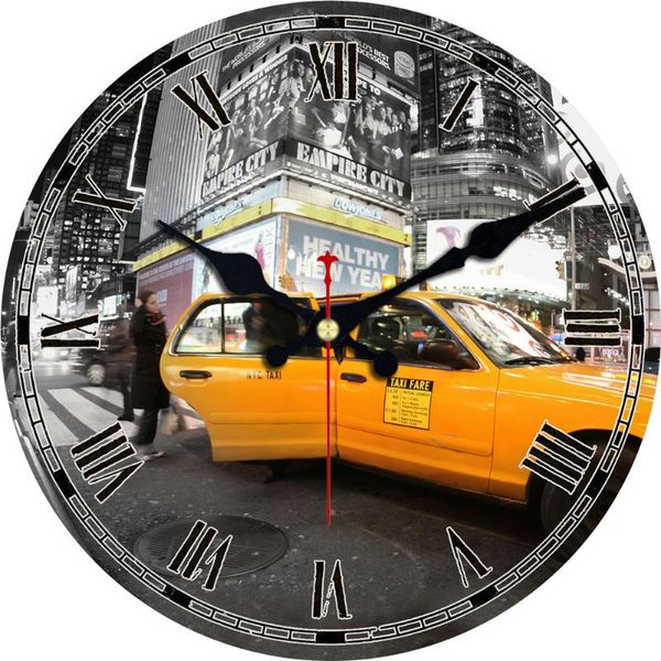 

wall clocks fashion silent vintage watch gift 12inch yellow city taxi design clock non ticking large shabby chic