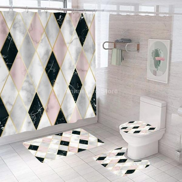 

shower curtains diamond geometry marble bathroom curtain bath sets toilet cover mat non-slip washroom rug set modern 180x180cm