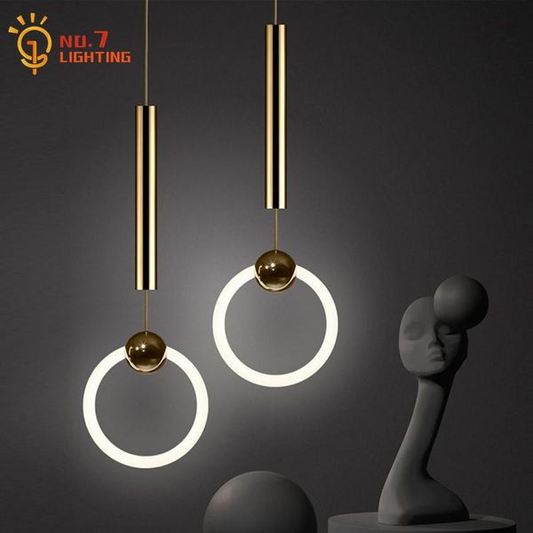 

nordic indiviudal modern gold ring pendant lights art decorative hanging lamp dining/living room corridor background kitchen bar lamps