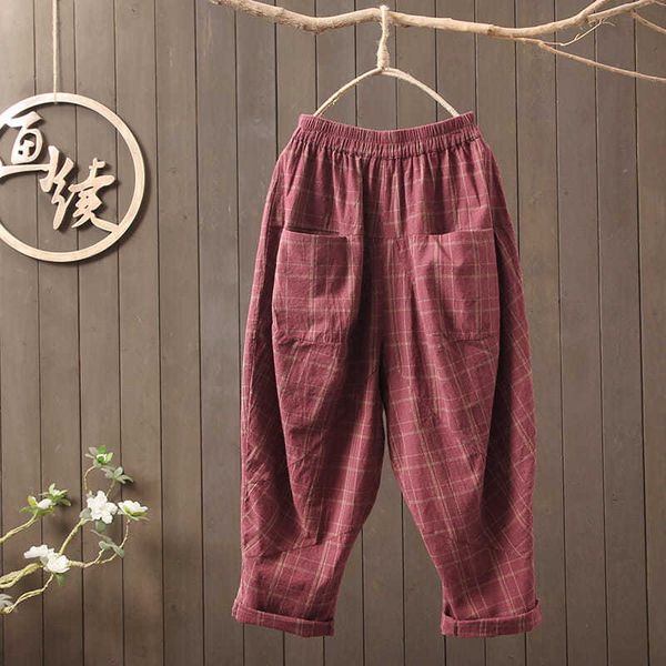 

capris spring arts feminine elastic waist all combined casual loose cotton vintage chess harem pants s876, Black;white