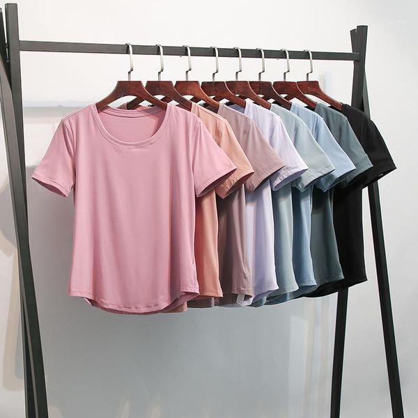 

yoga outfit ultralight naked-feel quick dry workout t-shirt women hip-length plain running gym sport fitness short sleeve shirts