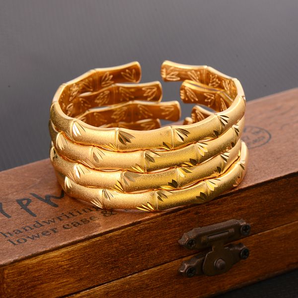 

4pcs fashion 2021 bamboo shape adjustable size open-bangle 24 k fine solid gold gf woman luxury jewelry retro girl's unusual, Black
