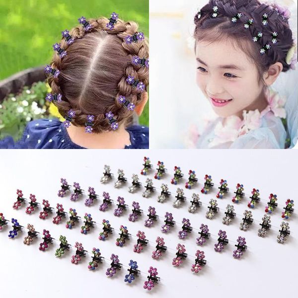 

hair accessories 12pcs/set flower butterfly rhinestone bead cute women girls kids clip pin style ornaments headwear, Slivery;white