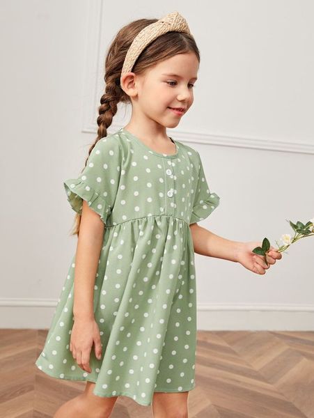 

toddler girls polka dot frill trim smock dress she, Red;yellow