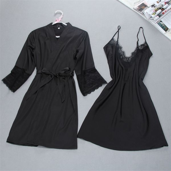 Marke sexy Damen-Robe-Kleid-Sets, Twinest-Bademantel + Mini-Nachtkleid, zweiteilige Nachtwäsche, Damen-Schlafset aus Kunstseide 210518
