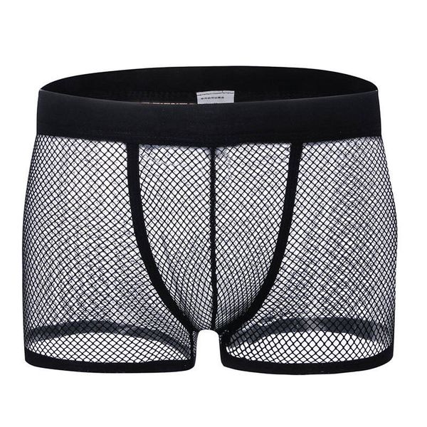 

men underpants mesh underwear male hollow boxers transparent shorts, Black;white