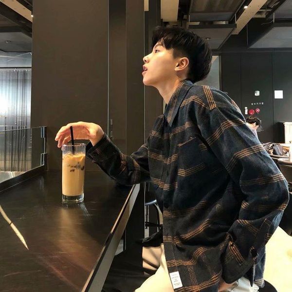 

men's casual shirts linling retro japanese plaid shirt couple jacket long-sleeved korean loose handsome trend, White;black