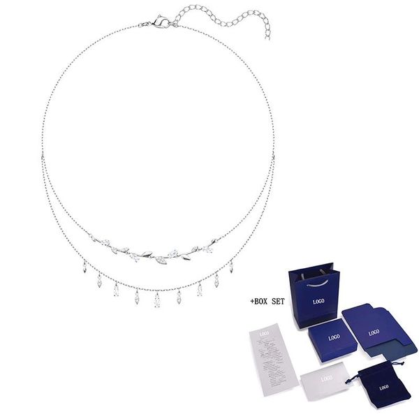 

chains 2021 swa leaf overlay necklace white gold charming double shaped crystal for women's romantic jewelry gift, Silver