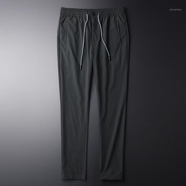 

men casual slim young people's fashion draw string simple breathable pants grey men's trousers plus size, Black