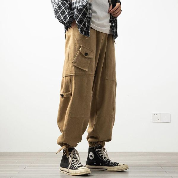 

men's pants 2021 autumn winter fashion pockets cargo pant men joggers sport casual loose jogging trousers male tactical overalls f222, Black