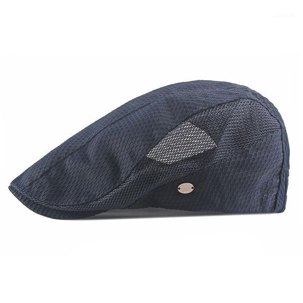 

berets ldslyjr 2021 polyester spring summer solid color mesh sboy caps flat peaked cap men and women painter beret hats 11, Blue;gray