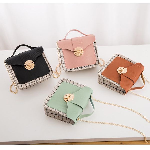

evening bags women's shoulder bag fashion 2021 summer korean contrast printing lattice chain handbags diagonal small square mobile phon