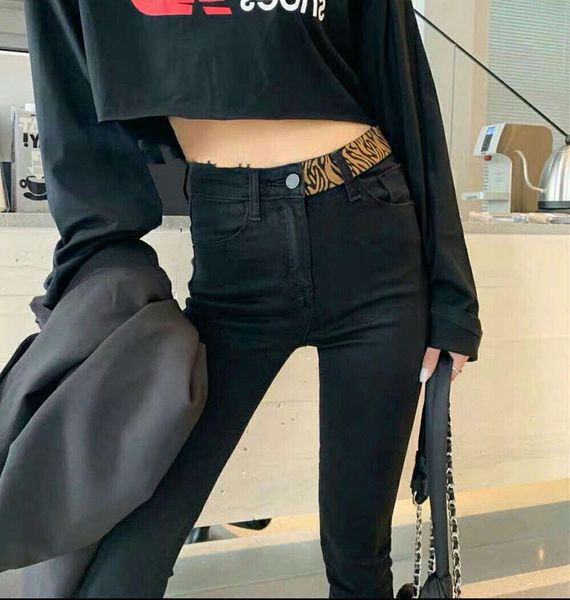 

black spring and autumn high waist slim fit tight small foot pencil pants, Blue