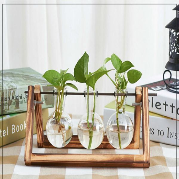 

vases vintage creative hydroponic plant transparent vase bonsai decor wooden frame for decoratio glass tabletop