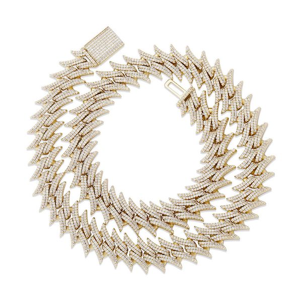 

15mm thorns big box chain buckle cuban heavy necklace copper material prong setting cz stones hop hip rapper jewelry, Silver