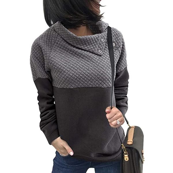 

women's hoodies & sweatshirts autumn winter women v-neck button design pullover vintage contrast color long sleeve casual loose street, Black