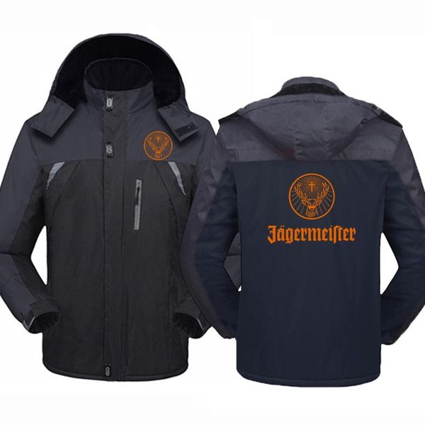 

men's hoodies & sweatshirts men brand jagermeister logo jacket male thicken outdoor cold-proof windbreaker coats waterproof mountaineer, Black