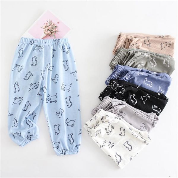 

ice silk cotton childrens anti mosquito pants dinosaur print cute baby boys girls summer 1 5years pajama pant, Blue