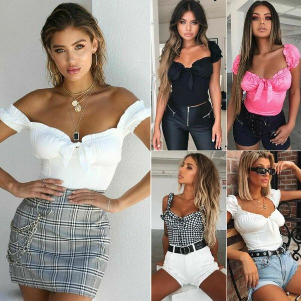 

women summer tank off shoulder bralet blouse t shirt crop cami sexy, White