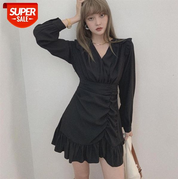 

french irregular little black dress women's waist slimming #ls8v, Black;gray