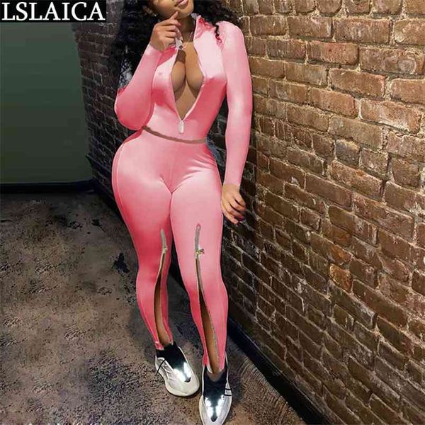 

two piece set women autumn solid zipper skinny 2 club outfits plus size crop long pants sets fashion clubwear 210515, White