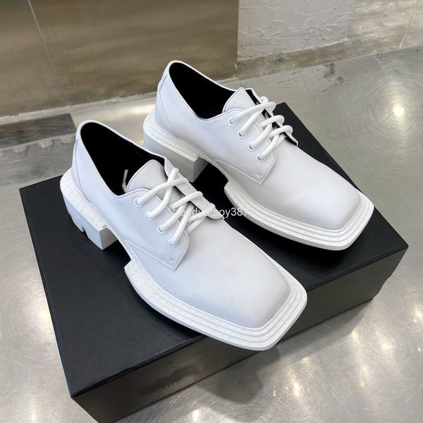 

dress shoes net red star same summer lace up square head dark single shoes women's thick soled casual leather lefuchao, Black