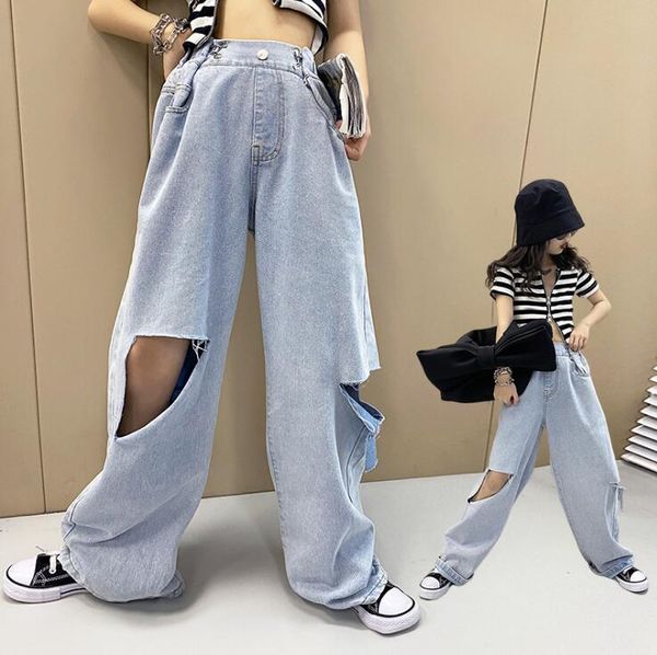 

jeans 2021 wholesale girls denim holes pants fashion summer jean 6-12t b238, Blue