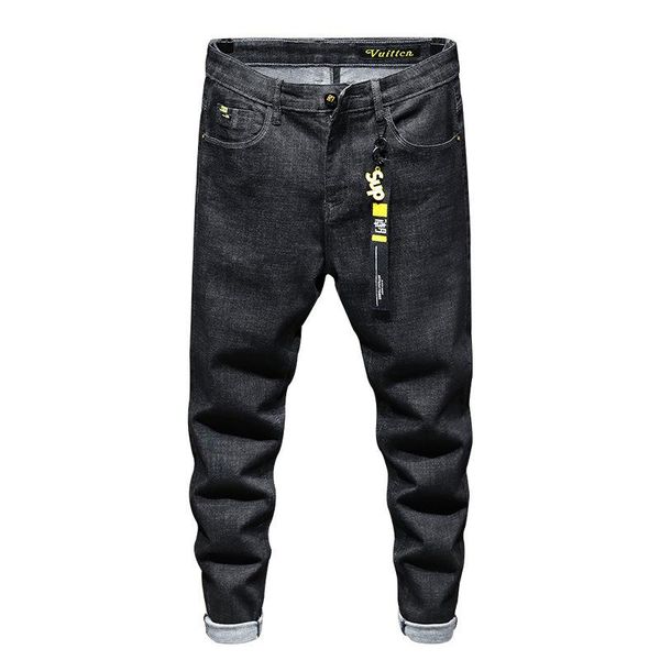 

jeans men's elastic hip hop pants high-end simplicity loose thin casual fashion soft black trend spring and autumn, Blue