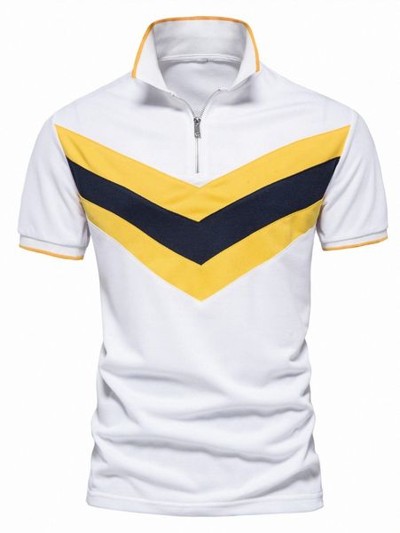 

men chevron print contrast trim quarter zip polo shirt u9wm#, White;black