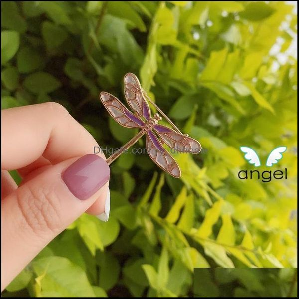 

pins, brooches jewelry huanzhi 2021 trendy purple metal dragonfly lilac plant animal brooch for women and man party collar aessories drop de, Gray