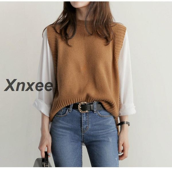 

women's vests knitted vest office lady gray casual 2021 spring autumn women wool sweater poullovers sleeveless female xnxee, Black;white