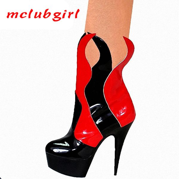 

mclubgirl women boot color matching boots women winter 15cm nightclub super high heels cos flame pole boots lyp 210507, Black