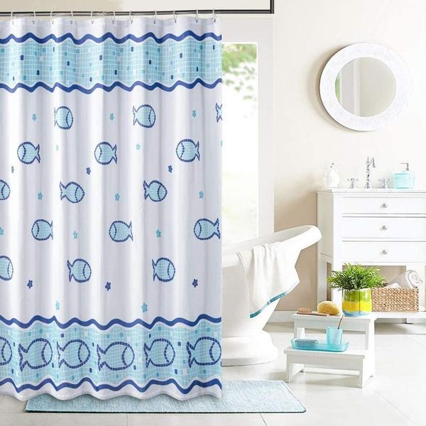 

shower curtain with 12 hooks fish blue and white decorative bathroom accessories waterproof fabric curtains
