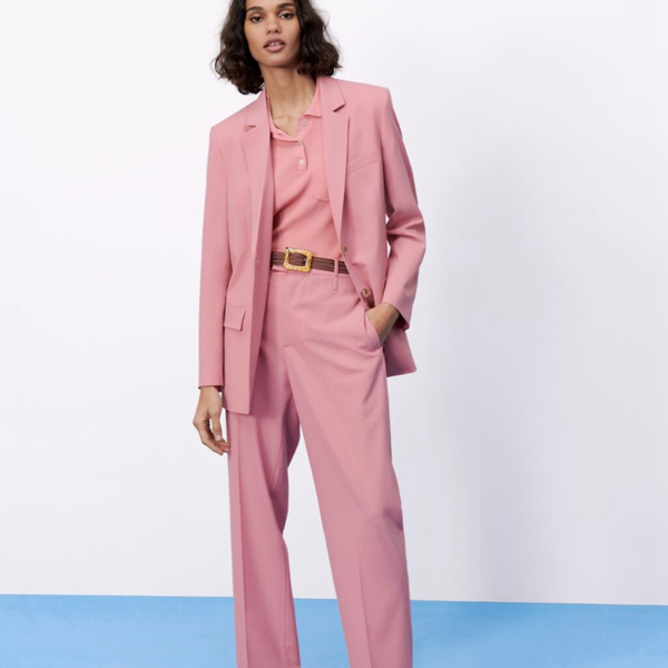 

women's two piece pants blush high street suit office set casual blazer jacket and wide leg style for daily life dressing, White