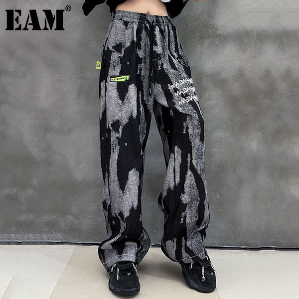 

[eam] blacktie dye high elastic waist wide leg long trousers loose fit pants women fashion spring autumn 1dd7231 21512, Black;white